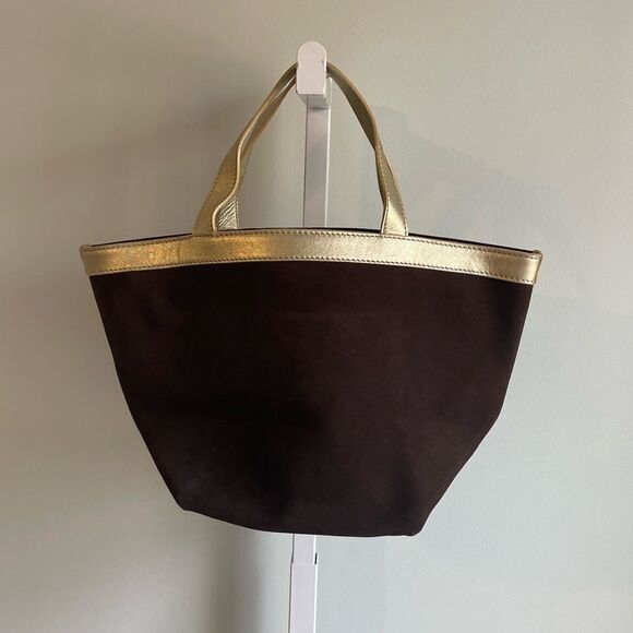 Kate Spade Brown Suede Handbag with Metallic Gold Trim - Picture 4 of 6